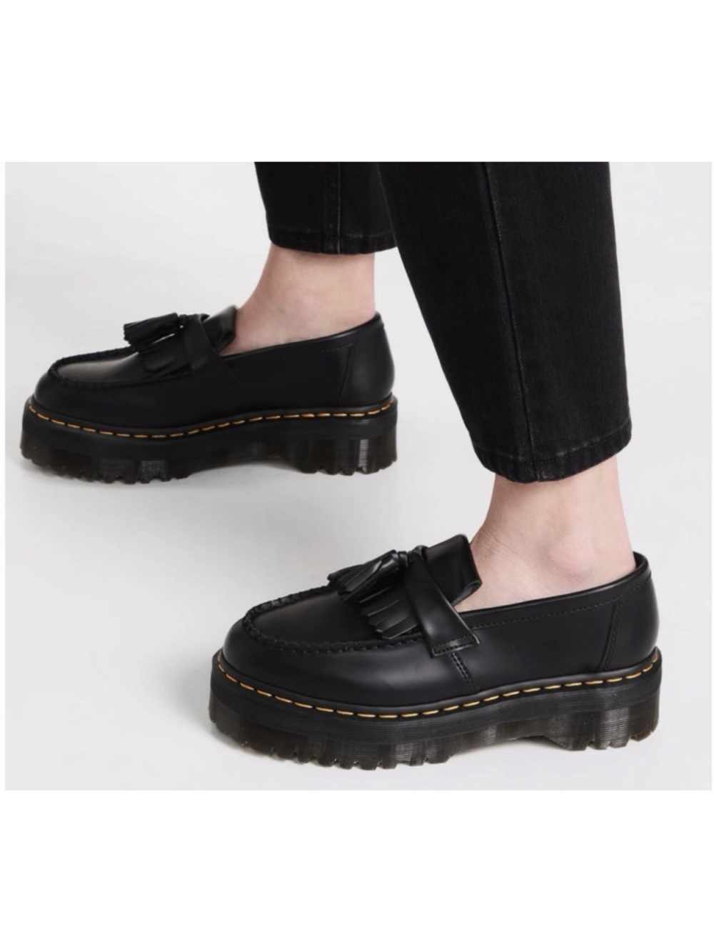 Dr. Martens Adrian Quad Unisex Mens 7 Womens 8 Black Platform Tassel Loafers NEW